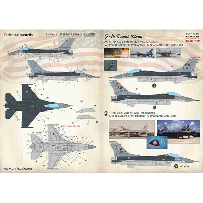Print Scale 72-377 Decal F-16 Desert Storm Scale 1:72 for Aircraft Plastic model kit