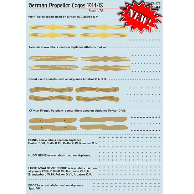 Print Scale 72-378 Decal Logos of German propellers of World War 1 Scale 1:72 for Aircraft Plastic model kit