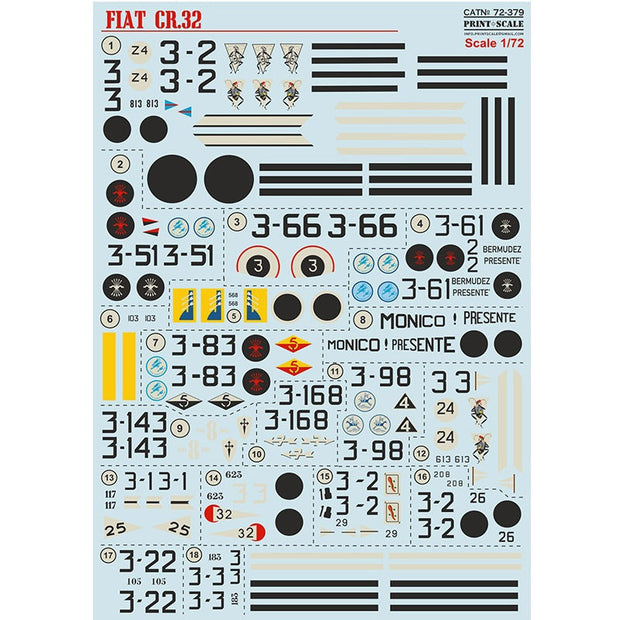 Print Scale 72-379 Decal Fiat Cr.32 Spanish Civil War Scale 1:72 for Aircraft Plastic model kit
