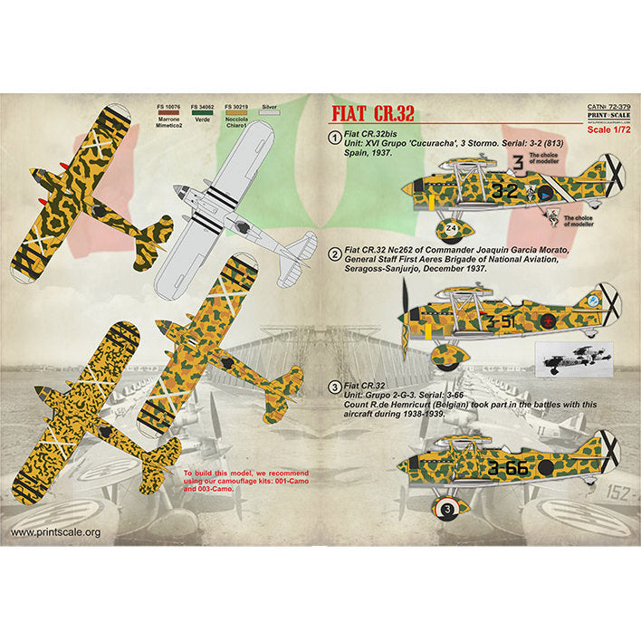 Print Scale 72-379 Decal Fiat Cr.32 Spanish Civil War Scale 1:72 for Aircraft Plastic model kit