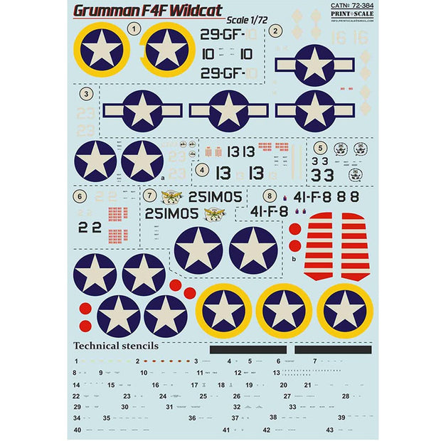 Print Scale 72-384 Decal Grumman F4F Wildcat Scale 1:72 for Aircraft Plastic model kit