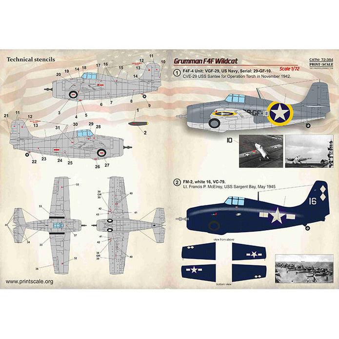 Print Scale 72-384 Decal Grumman F4F Wildcat Scale 1:72 for Aircraft Plastic model kit