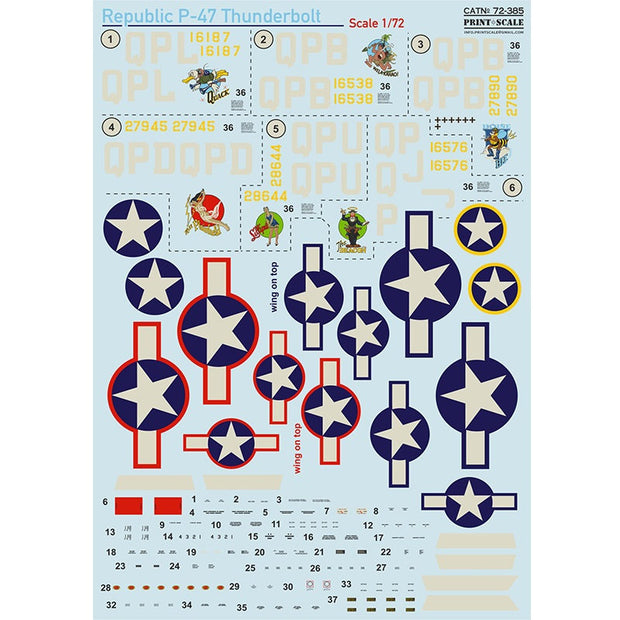 Print Scale 72-385 Decal Republic P-47 Thunderbolt Scale 1:72 for Aircraft Plastic model kit