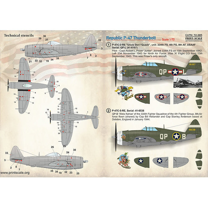 Print Scale 72-385 Decal Republic P-47 Thunderbolt Scale 1:72 for Aircraft Plastic model kit