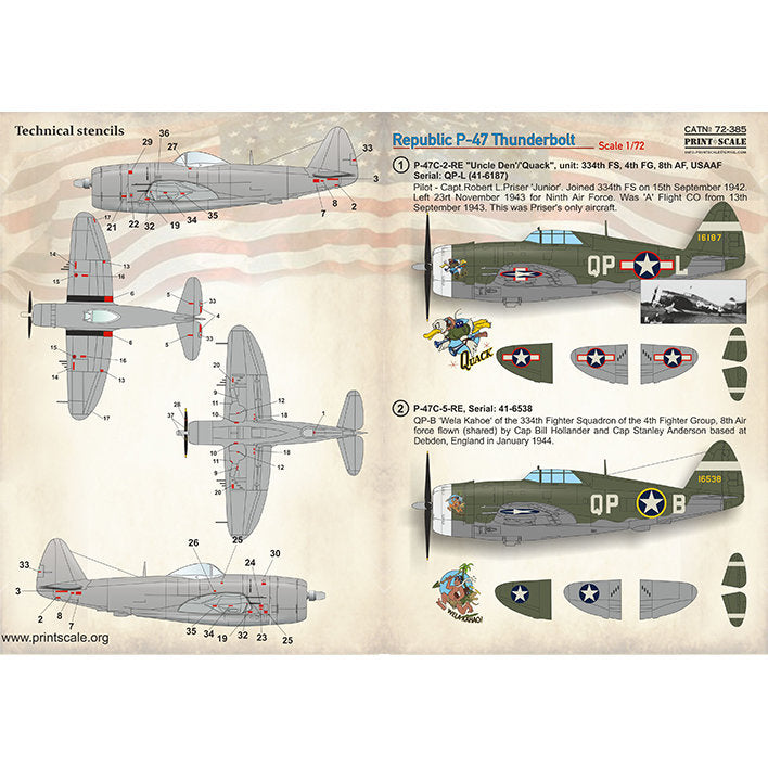 Print Scale 72-385 Decal Republic P-47 Thunderbolt Scale 1:72 for Aircraft Plastic model kit