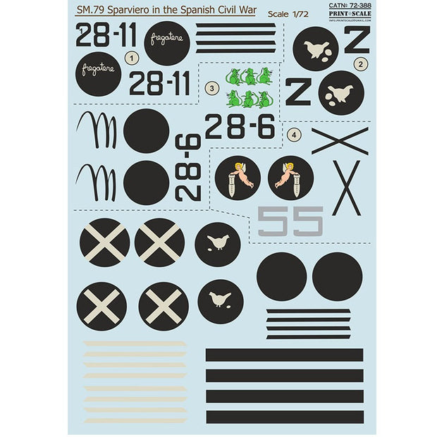 Print Scale 72-388 Decal SM-79 in the Spanish Civil War Scale 1:72 for Aircraft Plastic model kit