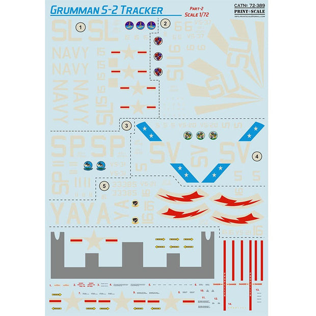 Print Scale 72-389 Decal Grumman S-2 Tracker Part-2 Scale 1:72 for Aircraft Plastic model kit