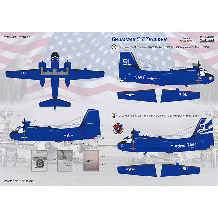 Print Scale 72-389 Decal Grumman S-2 Tracker Part-2 Scale 1:72 for Aircraft Plastic model kit