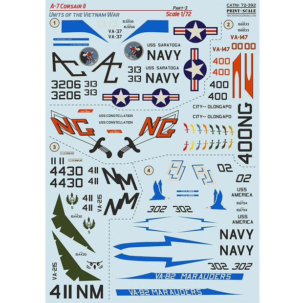 Print Scale 72-392 Decal 1:72 A-7 Corsair II, Part 3 + A-7 Corsair II technical stencils