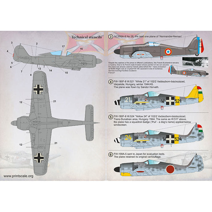 Print Scale 72-393 Decal FW-190 in Foreign Service Part 1 Scale 1:72 for Aircraft Plastic model kit