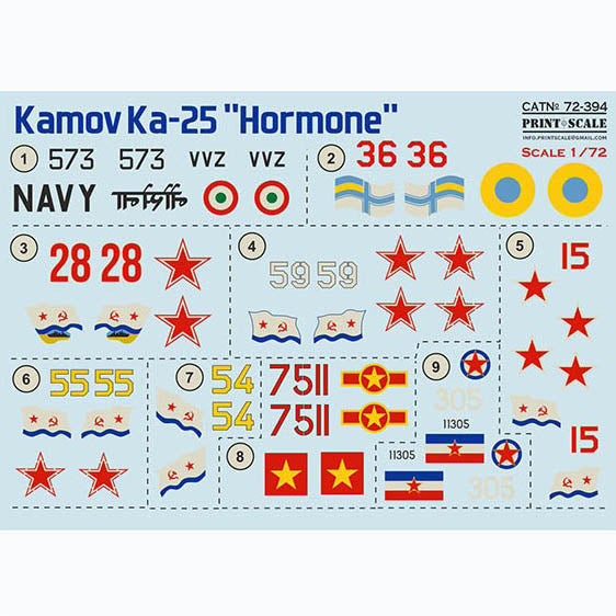 Print Scale 72-394 Decal Kamov Ka-25 Hormone Scale 1:72 for Helicopter Plastic model kit