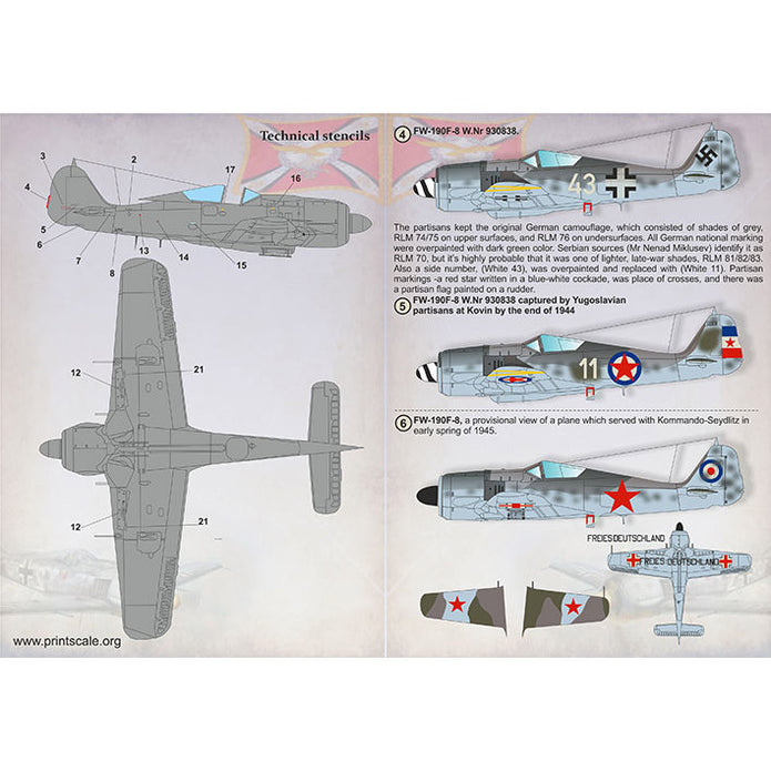 Print Scale 72-396 Decal FW-190 in Foreign Service Part 2 Scale 1:72 for Aircraft Plastic model kit