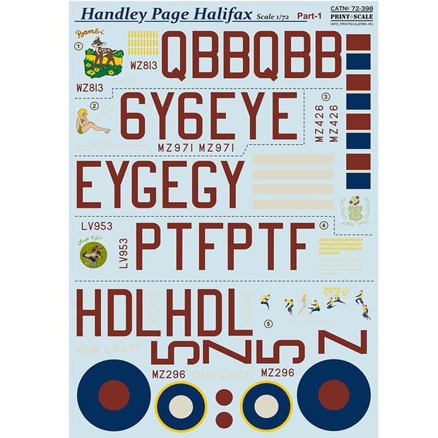 Print Scale 72-398 Decal Handley Page Halifax Part 1 Scale 1:72 for Aircraft Plastic model kit