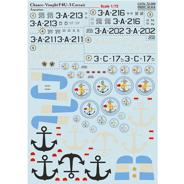 Print Scale 72-399 Decal Chance-Vought F4U Corsair. Argentina Scale 1:72 for Aircraft Plastic model kit
