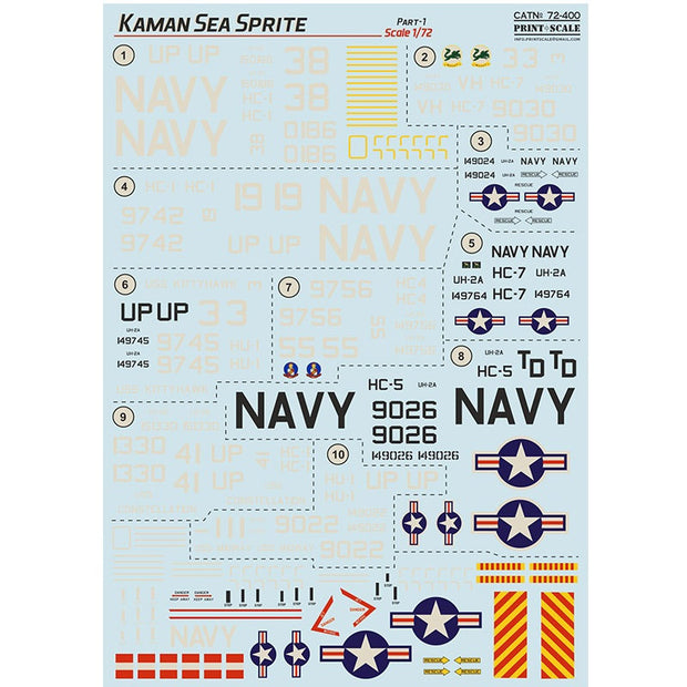 Print Scale 72-400 Decal Kaman Sea Sprite, Part 1 Scale 1:72 for Helicopter Plastic model kit