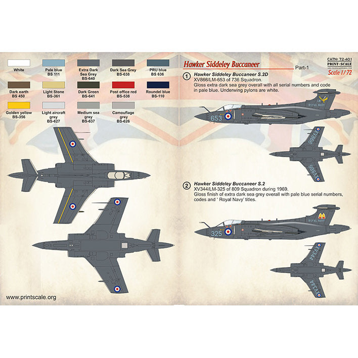 Print Scale 72-401 Decal 1:72 Hawker Siddeley Buccaneer Part 1 The complete set 1.5 leaf