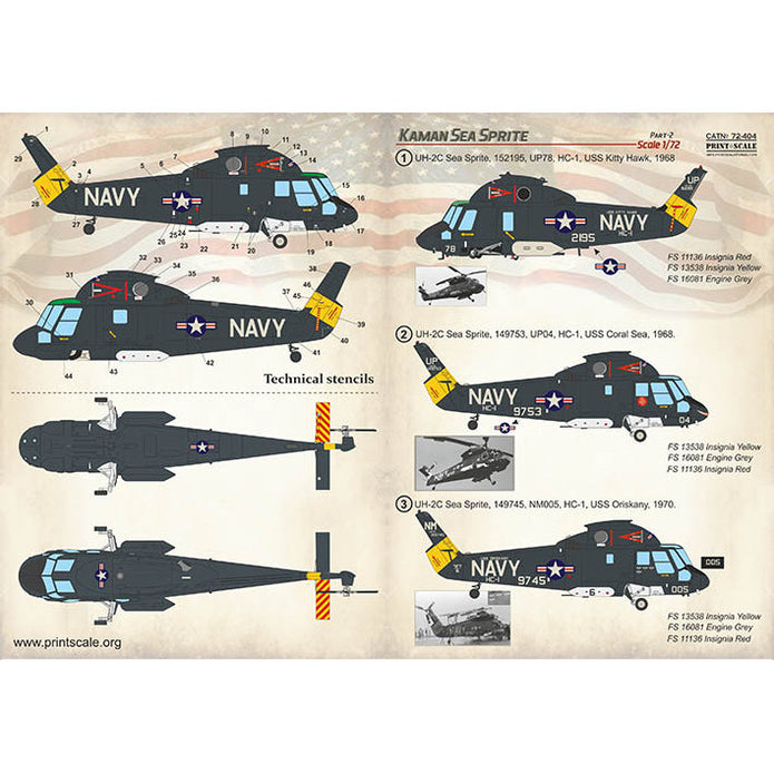 Print Scale 72-404 Decal Kaman Sea Sprite. Part 2 Scale 1:72 for Helicopter Plastic model kit