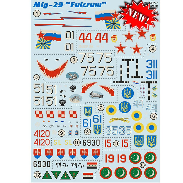 Print Scale 72-407 Decal MiG 29 Fulcrum Scale 1:72 for Aircraft Plastic model kit