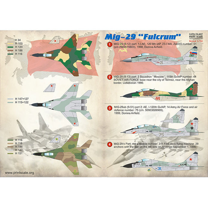 Print Scale 72-407 Decal MiG 29 Fulcrum Scale 1:72 for Aircraft Plastic model kit