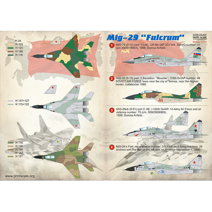 Print Scale 72-407 Decal MiG 29 Fulcrum Scale 1:72 for Aircraft Plastic model kit