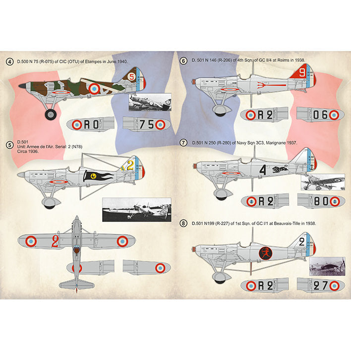 Print Scale 72-408 Decal Dewoitine D.500/D.501 Part 1 Scale 1:72 for Aircraft Plastic model kit