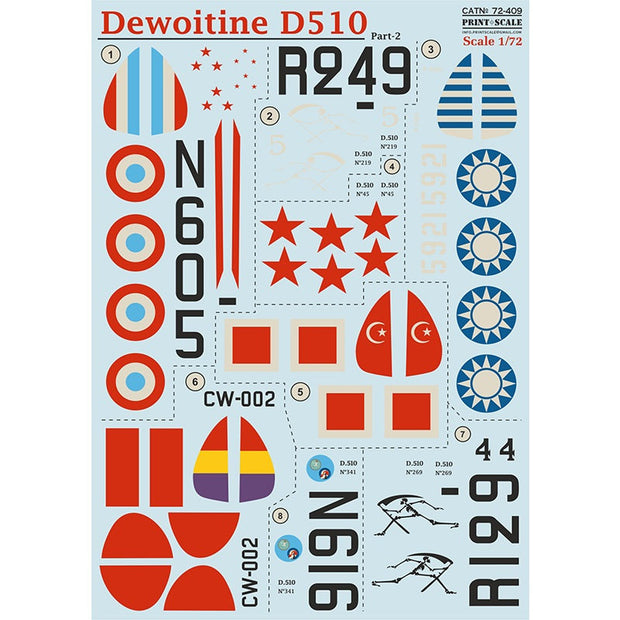 Print Scale 72-409 Decal Dewoitine D.510. Part 2 Scale 1:72 for Aircraft Plastic model kit