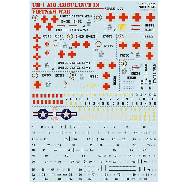 Print Scale 72-410 Decal UH-1 Air Ambulance in Vietnam War Scale 1:72 for Helicopter Plastic model kit