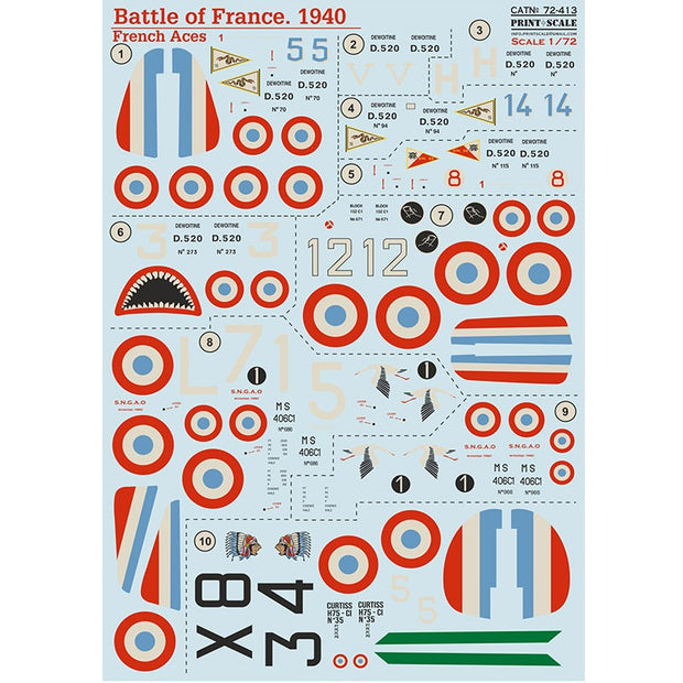 Print Scale 72-413 Decal Battle of France. 1940 Scale 1:72 for Aircraft Plastic model kit