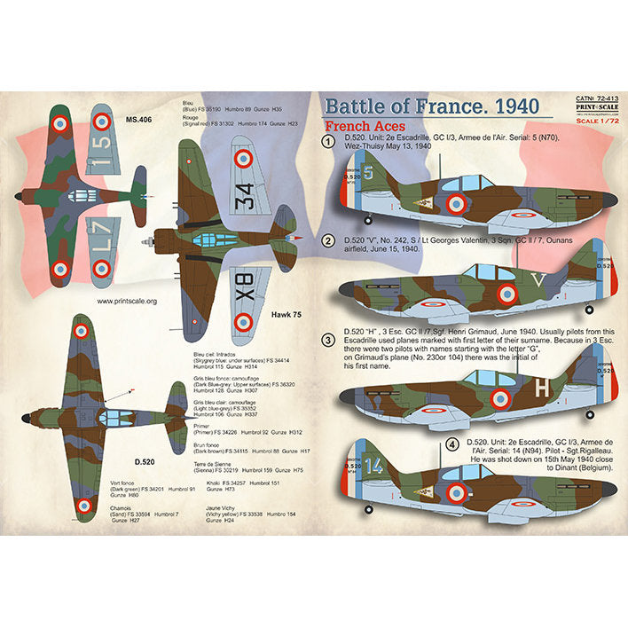 Print Scale 72-413 Decal Battle of France. 1940 Scale 1:72 for Aircraft Plastic model kit