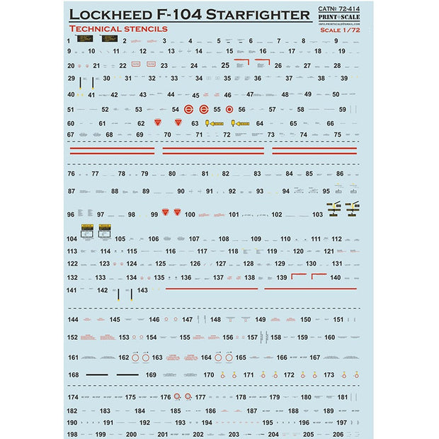 Print Scale 72-414 Decal 1:72 Lockheed F-104 Starfigter technical stencils, The complete set 2 leaf