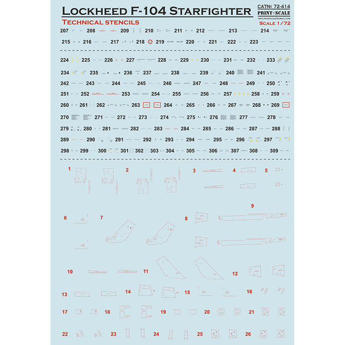 Print Scale 72-414 Decal 1:72 Lockheed F-104 Starfigter technical stencils, The complete set 2 leaf