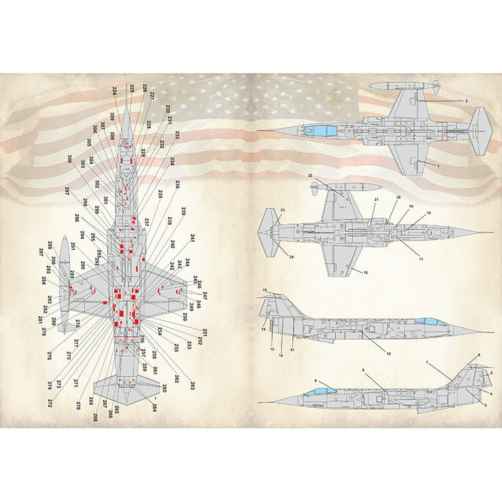 Print Scale 72-414 Decal 1:72 Lockheed F-104 Starfigter technical stencils, The complete set 2 leaf