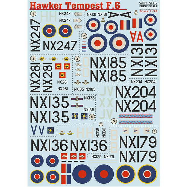 Print Scale 72-417 Decal Hawker Tempest F.6 Scale 1:72 for Aircraft Plastic model kit
