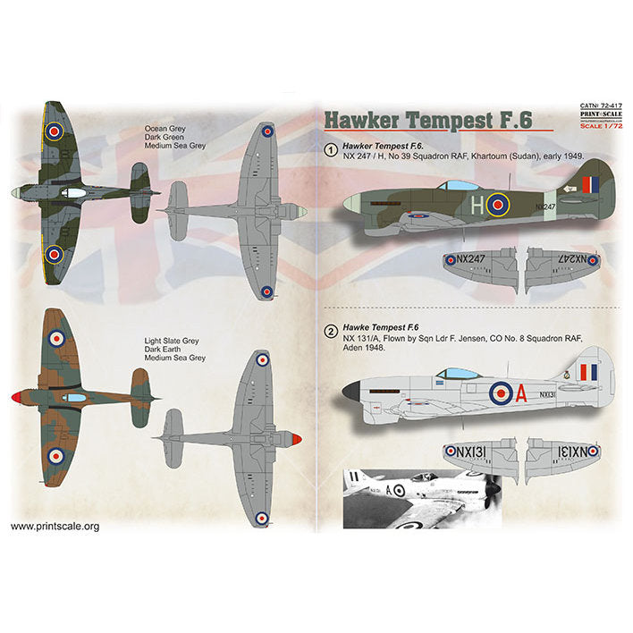 Print Scale 72-417 Decal Hawker Tempest F.6 Scale 1:72 for Aircraft Plastic model kit