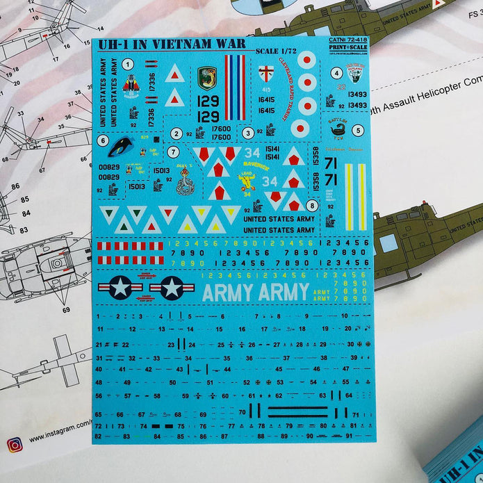 Print Scale 72-418 Decal UH-1 In Vietnam War Scale 1:72 for Helicopter Plastic model kit