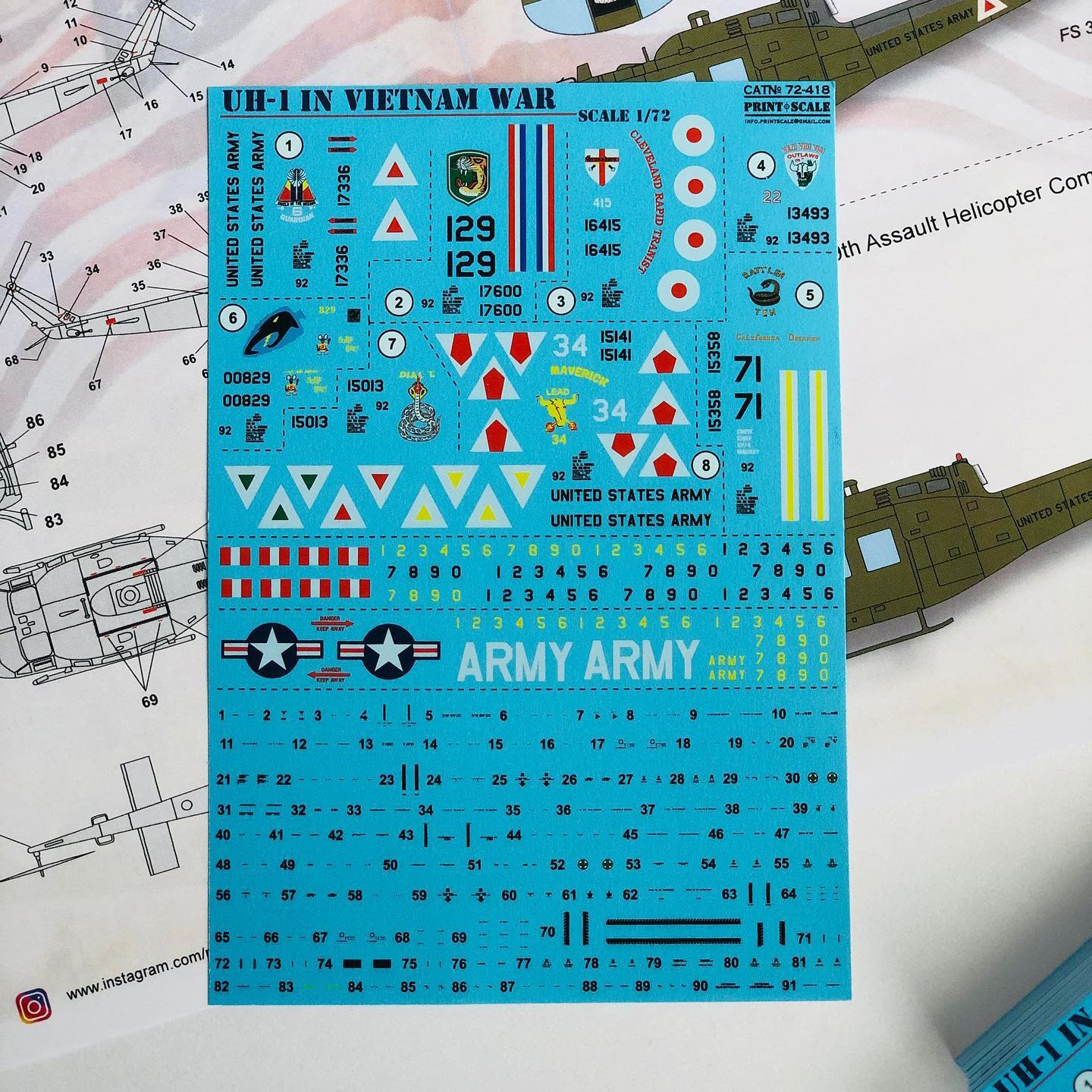 Print Scale 72-418 Decal UH-1 In Vietnam War Scale 1:72 for Helicopter Plastic model kit