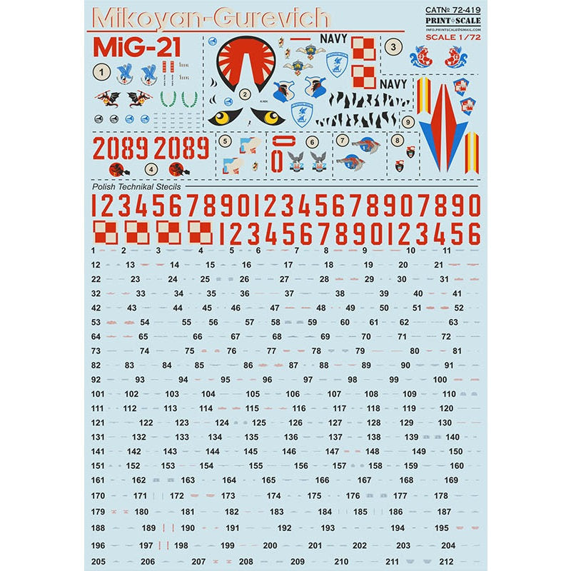 Print Scale 72-419 Decal MiG-21 Polish Air Force Scale 1:72 for Aircraft Plastic model kit