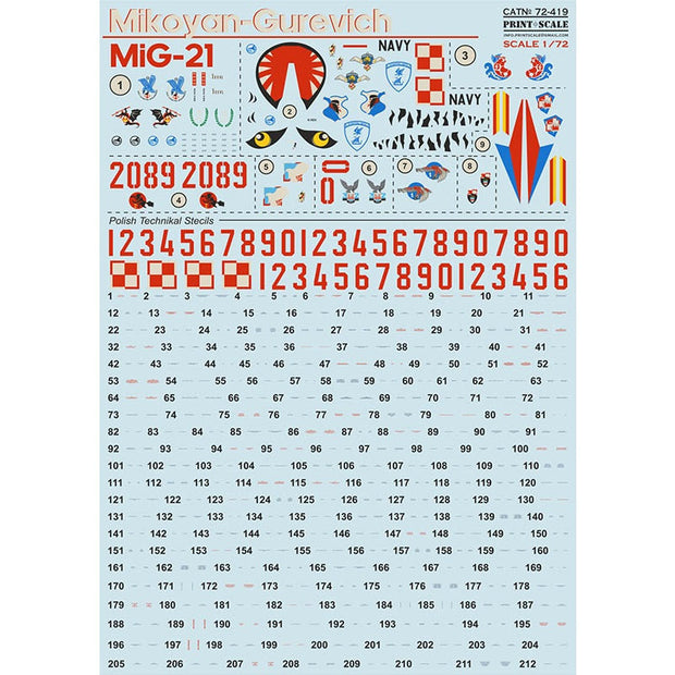 Print Scale 72-419 Decal MiG-21 Polish Air Force Scale 1:72 for Aircraft Plastic model kit