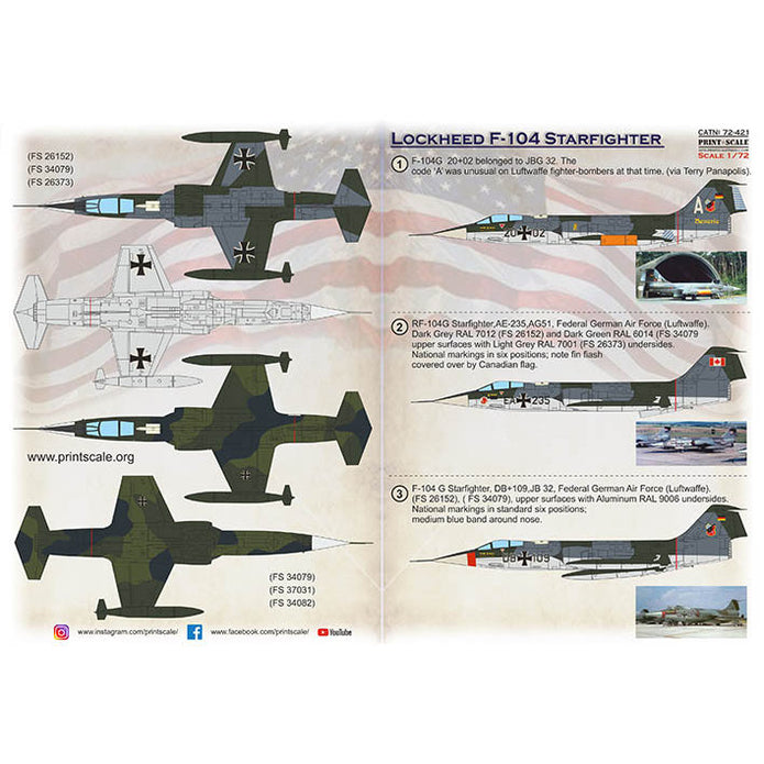 Print Scale 72-421 Decal Lockheed F-104 Starfigter Scale 1:72 for Aircraft Plastic model kit