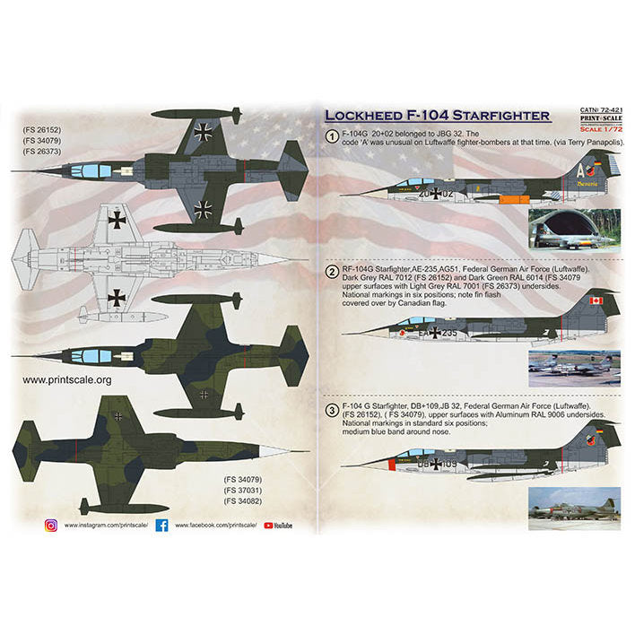 Print Scale 72-421 Decal Lockheed F-104 Starfigter Scale 1:72 for Aircraft Plastic model kit