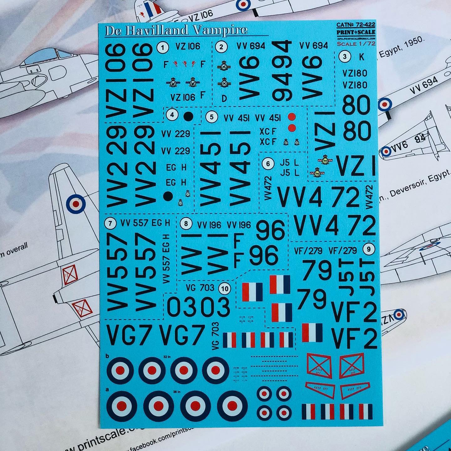 Print Scale 72-422 Decal De Havilland FB Vampire Scale 1:72 for Aircraft Plastic model kit