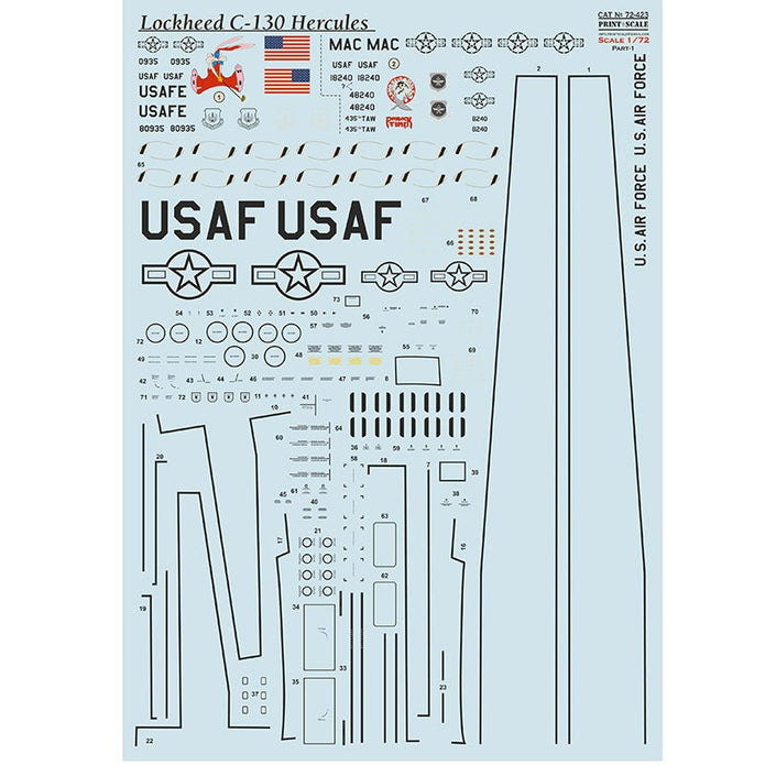 Print Scale 72-423 Decal Lockheed C-130 Hercules. Part 1 Scale 1:72 for Aircraft Plastic model kit