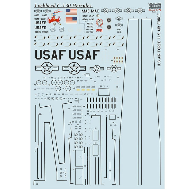 Print Scale 72-423 Decal Lockheed C-130 Hercules. Part 1 Scale 1:72 for Aircraft Plastic model kit