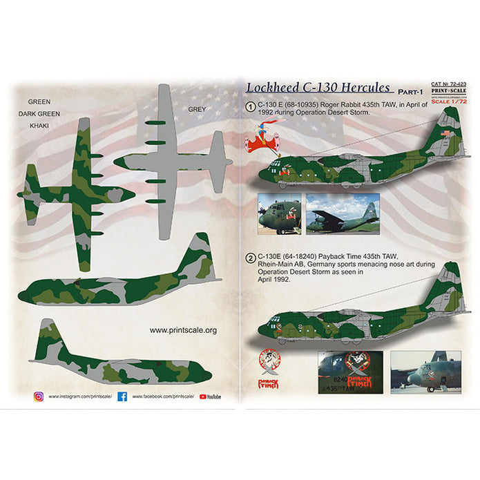 Print Scale 72-423 Decal Lockheed C-130 Hercules. Part 1 Scale 1:72 for Aircraft Plastic model kit