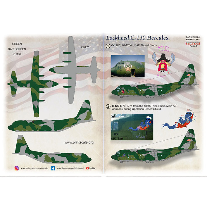 Print Scale 72-424 Decal Lockheed C-130 Hercules. Part 2 Scale 1:72 for Aircraft Plastic model kit