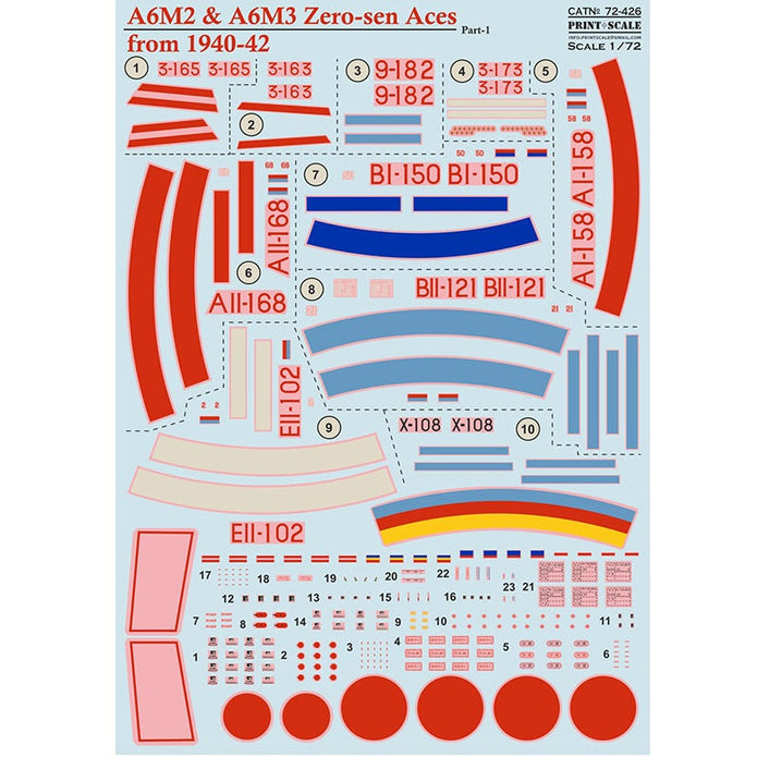 Print Scale 72-426 Decal A6M2 Zero-Sen Aces Part 1 Scale 1:72 for Aircraft Plastic model kit