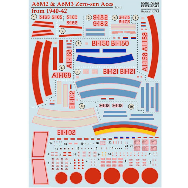 Print Scale 72-426 Decal A6M2 Zero-Sen Top Pilots Part 1 Scale 1:72 for Aircraft Plastic model kit