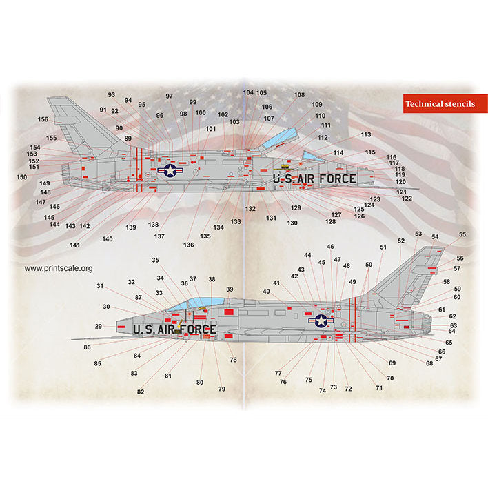 Print Scale 72-428 Decal F-100 Super Sabre. Technical stencils Scale 1:72 for Aircraft Plastic model kit