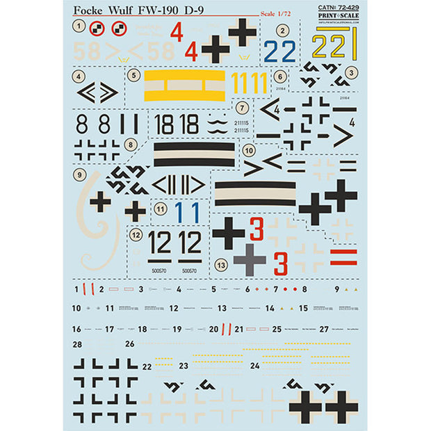Print Scale 72-429 Decal FW-190 D-9 Part 1  Scale 1:72 for Aircraft Plastic model kit
