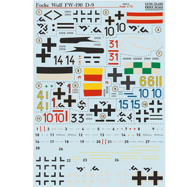 Print Scale 72-430 Decal FW-190 D-9 Part 2 Scale 1:72 for Aircraft Plastic model kit